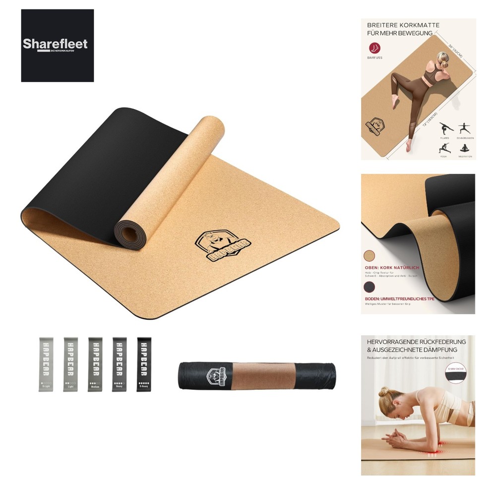 Yoga Mat Cork XXL – Extra Large Yoga Mat Non Slip 183x116cm / 183x92cm -…