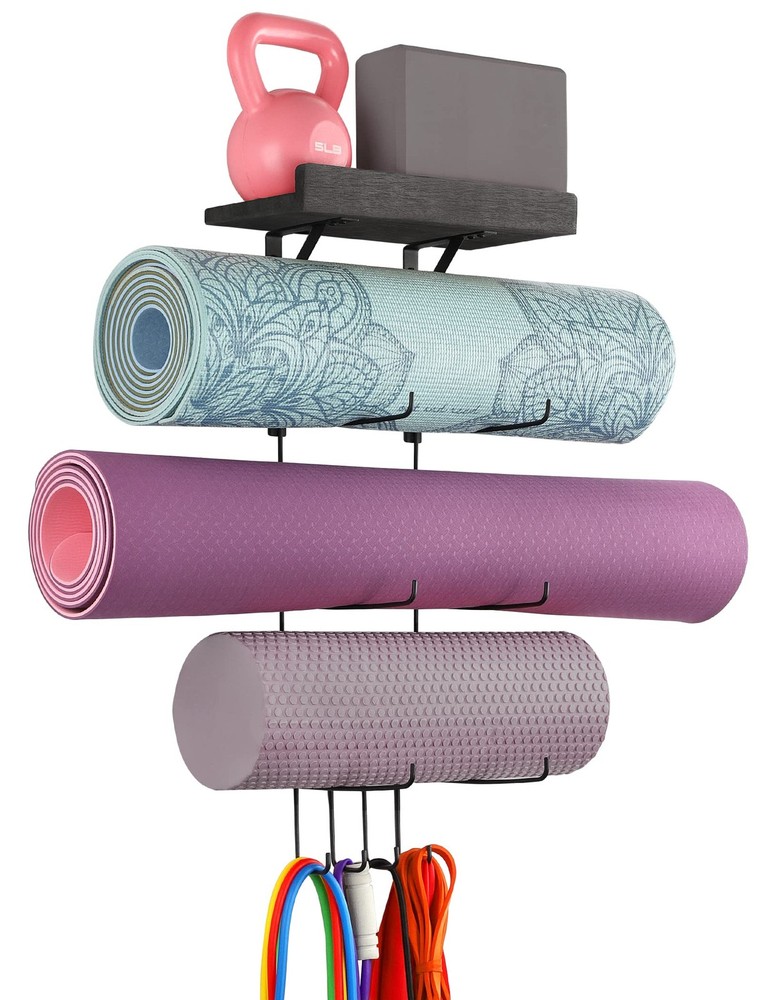 Yoga Mat Holder Accessories Wall Mount Organizer Storage Decor Foam Roller an…