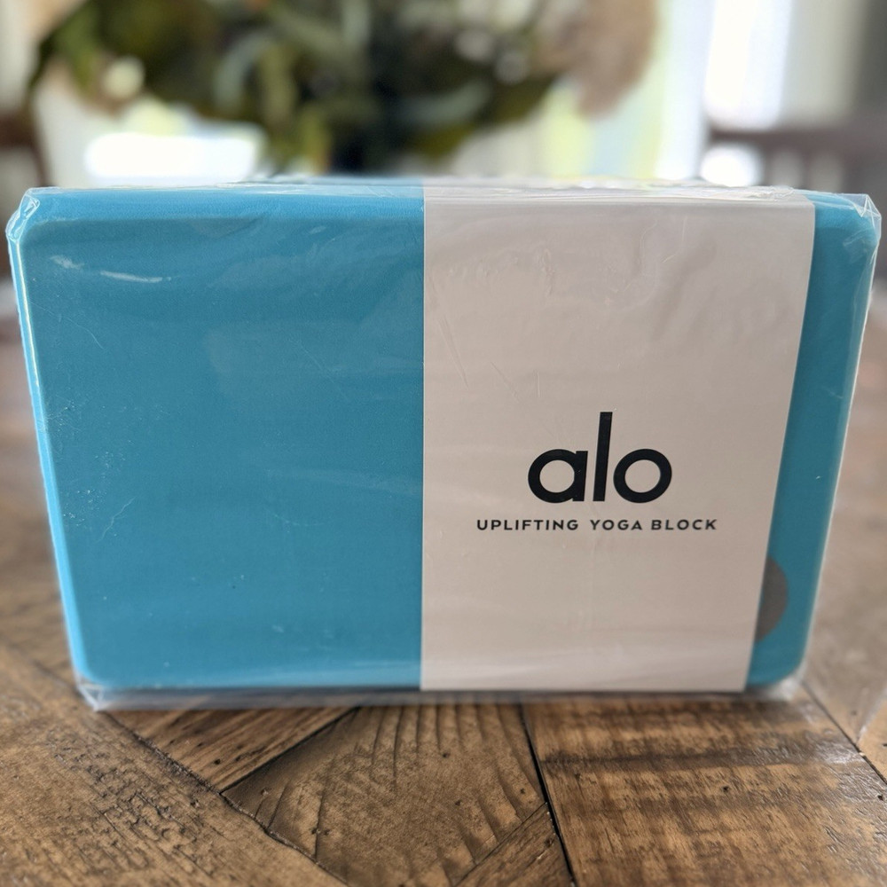 Alo Yoga Uplifting Yoga Block EVA Foam, Bright Aqua/Silver 9 x 4 x 6 in