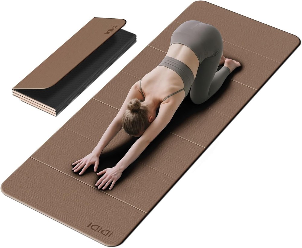 Foldable Extra Large Yoga Mat 74″×31.5″, 8mm Double-Sided Non Slip Lightweigh…