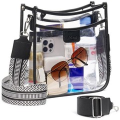 3 Pockets Large Clear Bag for Stadium Events with 2 Long Straps Purse for Wom…