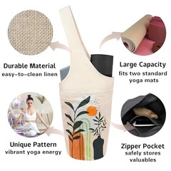 Yoga Mat Bag Carrier for Women with Side Large Pocket Durable Linen Boho Plants