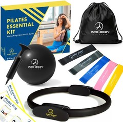 Pilates Ring Set – 14″ Magic Circle, 9″ Exercise Ball, 5 Resistance Bands & Pump