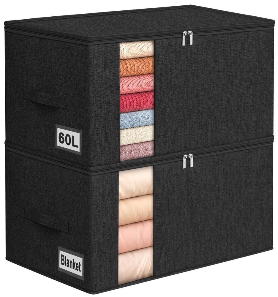 60L Comforter Storage Bag, Sturdy Construction Blanket Storage Bin w/Durable …