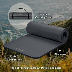 Durable Graphite Yoga Mat 1″ Thick with Non-Slip Grip for Pilates & Stretching