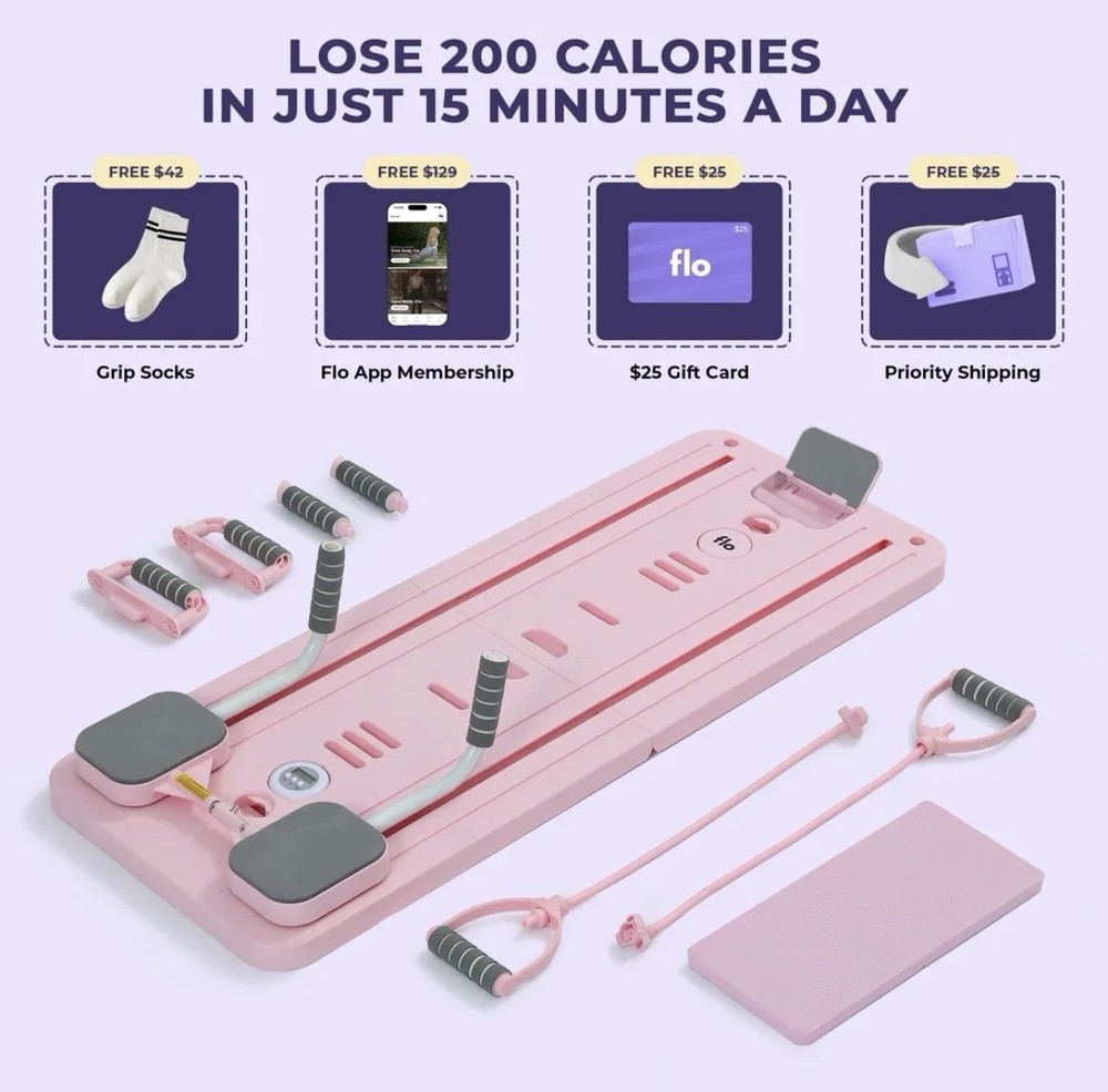 Flo Portable Pilates Reformer Set with Phone Holder, 5-in-1