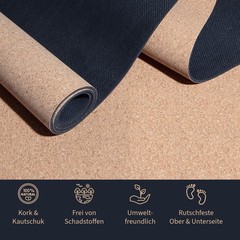 Yoga mat cork, tested with VERY GOOD, available in 2-5 mm, incl. yoga block