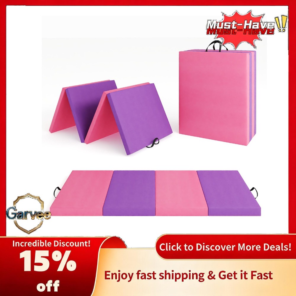 Thick 4-Fold Gymnastics Mat 6x2ft Exercise Floor Mat with Carrying Handles