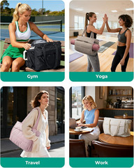 Yoga Mat Bag for Women, 22L Puffer Gym Bag for 40Oz Tumbler, Work Tote Handbag f