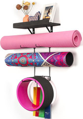 Yoga Mat Holder Wall Mount Yoga Mat Storage Home Gym Accessories with Wood Float