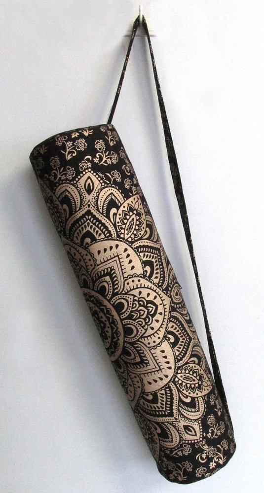 Indian Black Golden Yoga Mat Carrier Bag Mandala Large Bags With Shoulder Strap