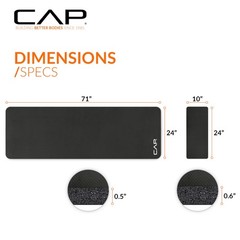 CAP Barbell Yoga Mat 1/2″ Thick with Carrying Strap & Knee Pad 71″x24″, Black