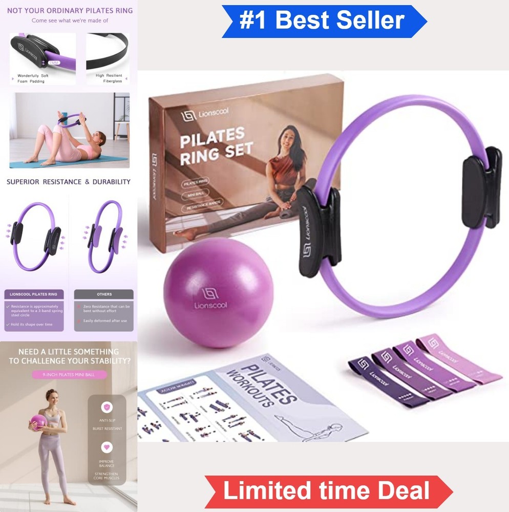 Pilates Ring Set 14 Inch Magic Circle with Padded Handles Mini Ball Resistance