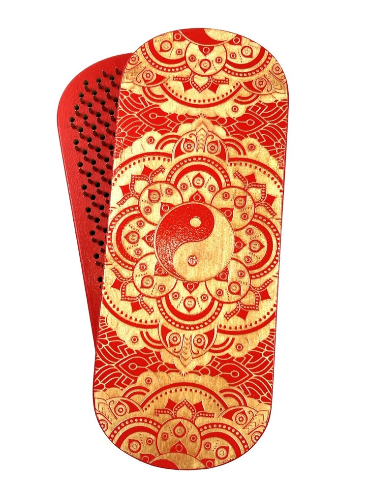 Sadhu Nail Board Mandala Yin Yang* Red Yoga 10mm Birch Wood Ballistic Nails