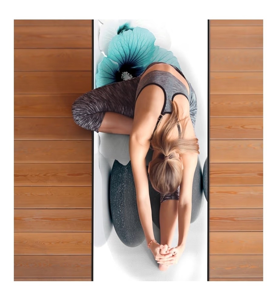Qiyi Microfiber Yoga Mat Towel 70×26 Non-Slip Quick Dry Pebbles Blue Flower NEW