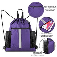 Drawstring Backpack Sports Gym Bag Purple Drawstring With Shoe Compartment