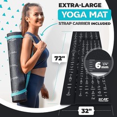 Instructional Yoga Mat with 75 Illustrated Poses and Carrying Strap for Comfort