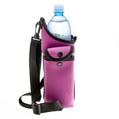 Neoprene Water Bottle Holder and Carrier Bag with Adjustable Strap and Purple