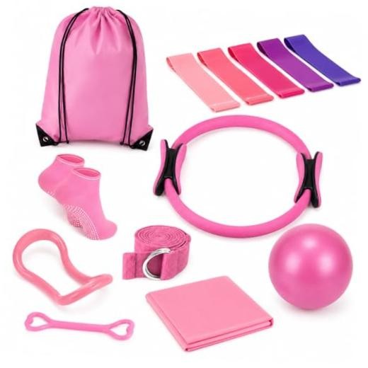 Pilates Kit for Women, 13 Piece Home Workout Starter Set with 14 Inch Ring,