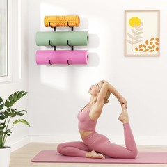 Josmimic Yoga Mat Holder Wall Mount, 3-Tier Storage Rack 14.57 inches, Black