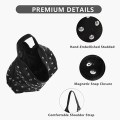 Studded Hobo Bags for Women Soft Vegan Leather Studded Slouchy Shoulder Handb…