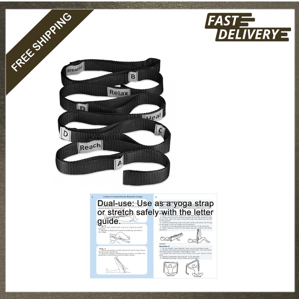 Yoga Stretching Strap with 10 Loops Non-Elastic for Flexibility Exercise