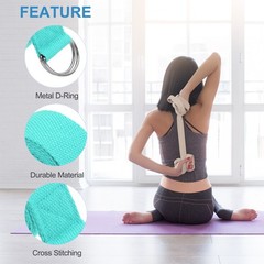 10Pcs 6 Feet Cotton Yoga Strap Belt Stretch Bands with D-Ring Buckle, Lake Green