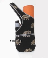 Indian Black Animal Jhola Tote Bag, Quilted Yoga Mat Bag,Handblock Yoga Mat Bag
