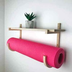 Plywood Yoga Sport Mat Floating Shelf Home Gym Storage Wall Holder Organizer