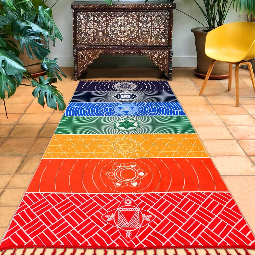 Mexican Yoga Mat Beach Picnic Blanket Chakra 59″ x 30″, 1Pcs Rainbow