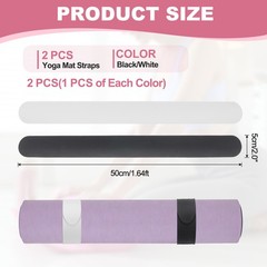 2Pcs Yoga Mat Strap Slap Band One Snap Yoga Mat Slap Band, Black/White