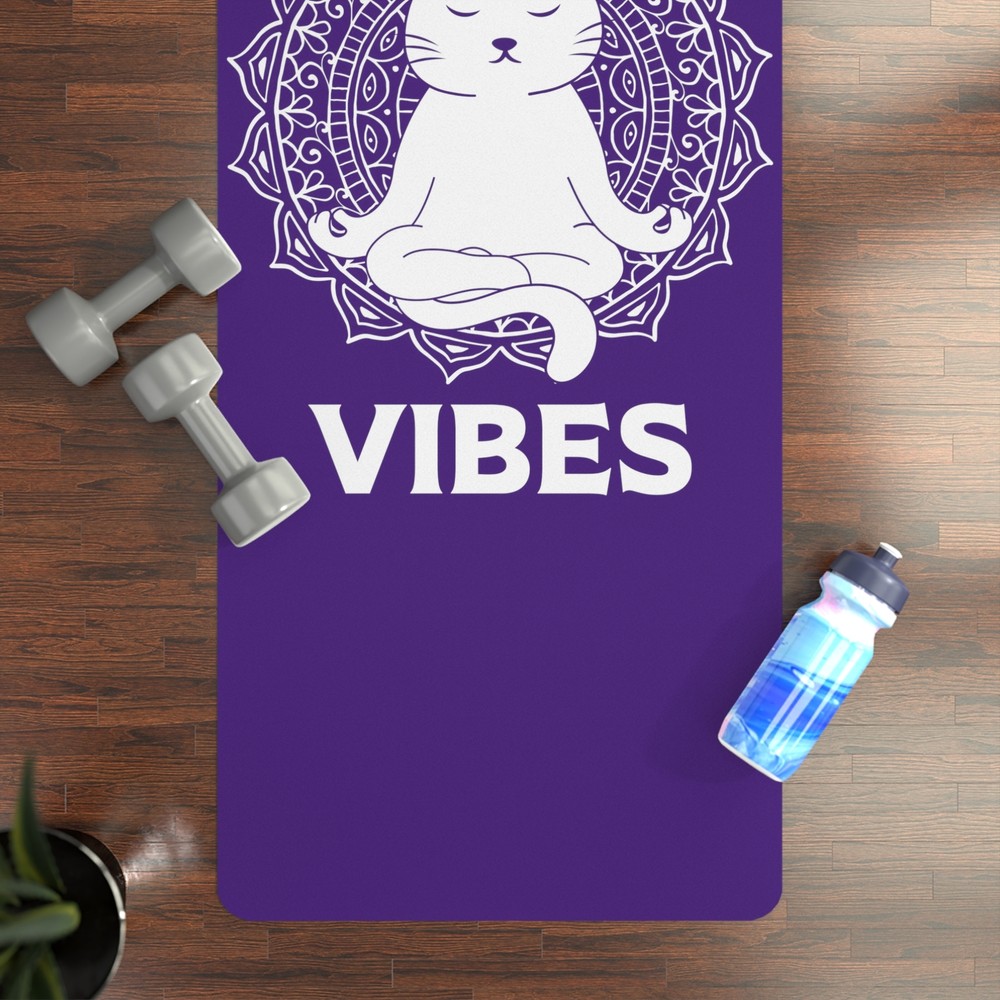 Pawsitive Vibes Cat Rubber Yoga Mat kaleidoscope design workout exercise stretch