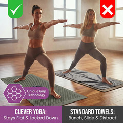 Clever Yoga Hot Yoga Mat Towel – Non-Slip Grip for Hot Yoga, Sweat Absorbent, Ho