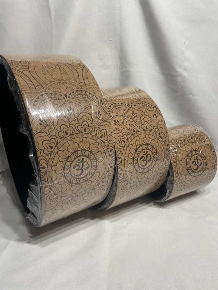 Set of 3 Natural Cork Lined Yoga Wheels with Carrying Bag NEW