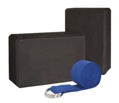 MUNE EVA Yoga Block High Density Black Set of 2 and 1 Blue Yoga Resistance Strap