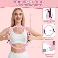 Hoedia Pilates Kit for Women, Equipment Ring and Ball Set with Pink