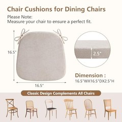 D-Shaped Chair Cushions for Dining Chairs, 2.5” Thick Chair Pads 4 Pack Beige