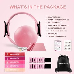 KANGFITER Pilates Equipment Kit for Home Workout, Ring and Ball Pink