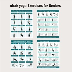 Chair Yoga Exercises for Seniors Poster Set, Complete Seated Workout & Stretch