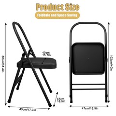 Black Foldable Backless Yoga Auxiliary Chair for Abs & Core, Flexibility & St…