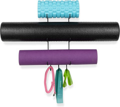 Guru Yoga Mat Holder Wall Mount with 3 Hooks for Hanging Yoga Strap, Resistance
