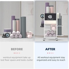 Double Layer Yoga Storage Rack Home Gym Organizer Metal Equipment Holder New