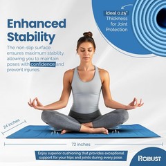 Robust Non-Slip Yoga Mat with Strap, 1/4″ Thick TPE 72*24*0.25 inch, Blue