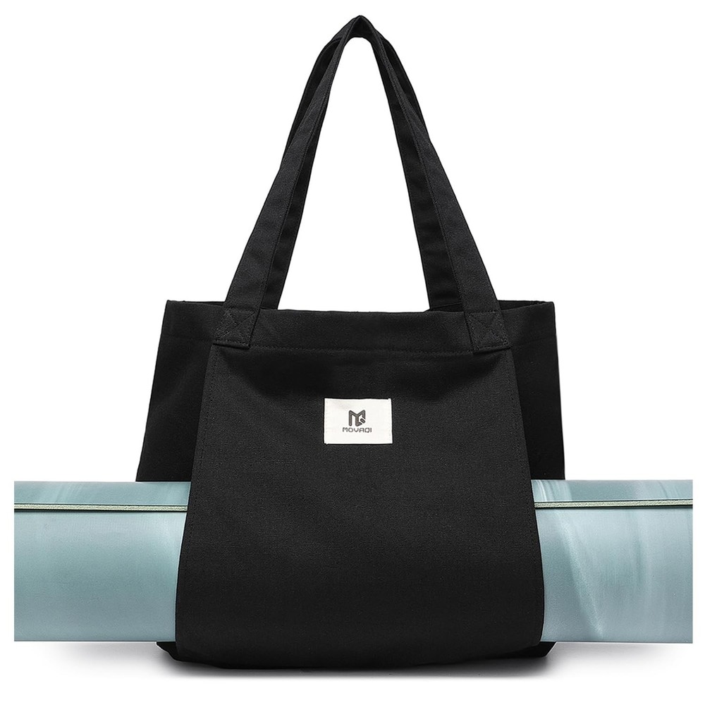 Moyaqi Canvas Tote Bag with Yoga Mat Carrier Pocket Carryall Shoulder Bag for…