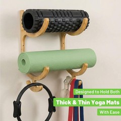 Wooden Yoga Mat Storage Rack Wall Mount, Yoga Mat Holder Hanging Hooks for Ho…