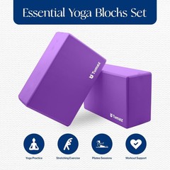 Non-Slip Yoga Blocks 2-Pack – High Density/Lightweight EVA Foam & Natural Cor…