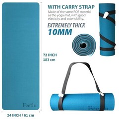 Yoga Mat with Strap – 10mm & 12mm Thick Yoga Mat, Non-Skid Dual Surface Wo