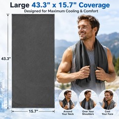 Cooling Towel 43.3″ x 15.7″ – Ice Sweat for Neck 43.3″X15.7″, Dark-gray