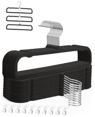 Velvet Pants Hangers with Non Slip Bar, 20 Pack Felt Trouser Hanger, Black