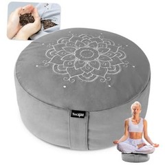 Meditation Cushion, Floor Pillow Foam Zafu Buckwheat, Mandala C. Ash Gray